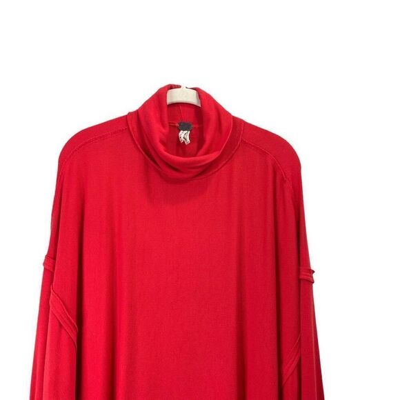 Free People boxy oversized dolman sleeve turtleneck ribbed top Size  S‎ Red boho - Picture 2 of 8